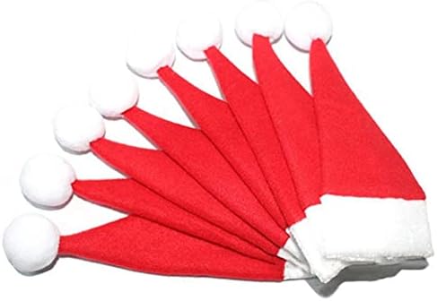 Flybloom 8 Adet Mini Kırmızı Noel Baba Şapka Sofra Kaşık Çanta Noel Şapka Gümüş Sahipleri Noel Dekorasyon