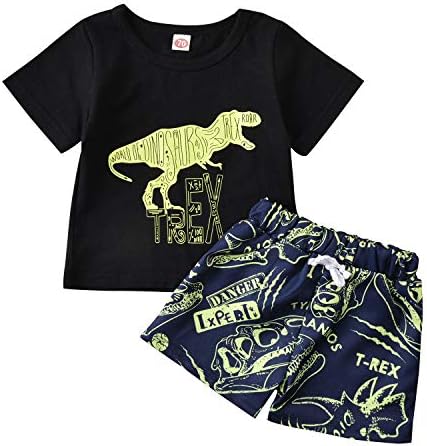 Bebek Erkek Bebek Yaz Kıyafeti Dinozor Baskı Trex T Shirt Üst + Kısa Pantolon Giysileri