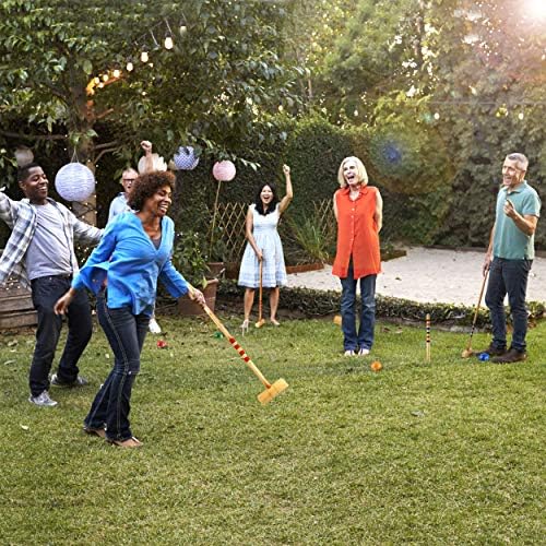 Chicago Merchandise Co Yetişkinler ve Çocuklar için Altı Oyuncu Kroket Seti - Arka Bahçe Oyunları için Taşınabilir Kroket Seti