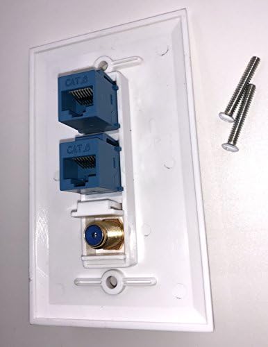 IBL - 1 Cat6 Ethernet Portu ve 1 Altın kaplama Kablo TV Koaksiyel F Tipi Port Duvar Plakası (Beyaz)