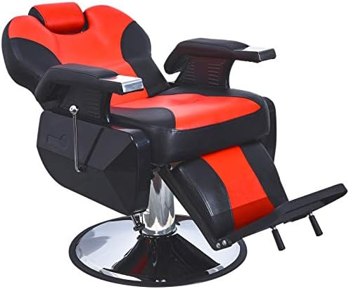 BerberPub Ağır Uzanmış Berber koltuğu Tüm Amaçlı Hidrolik Salon Sandalye Berber Stilist Dövme Sandalye 2687 (Siyah-Kırmızı)
