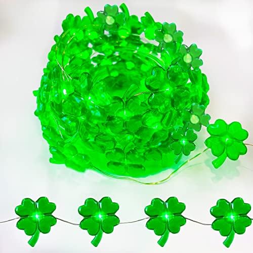 kemooie 2 Set 50 yeşil Led peri ışıkları ile şanslı yonca için St Patrick günü süslemeleri, pil kumandalı 8 Twinkle fonksiyonları