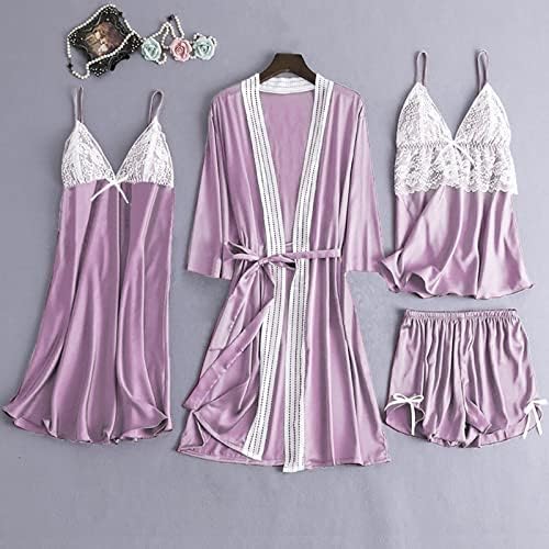 Purple Conjunto de camisón transparente Floral con Chaleco deslizante de Encaje para Mujer 640 Large