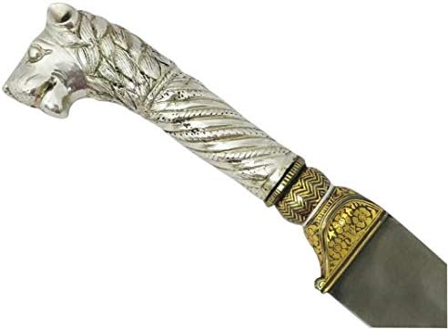 Rajasthan Taşlar Hançer Bıçak eski wootz Çelik Altın Tel çalışma Katı gümüş aslan yüz Kolu