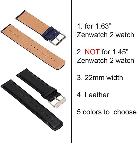 ASUS ZenWatch 2 Smartwatch için 2 Yedek Deri Bant Seti 1.63 WI501Q (1.45 için değil) (Siyah Kahverengi)