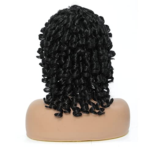 Kısa Kıvırcık Saç Peruk Siyah Kadınlar ıçin 14 Inç Afro Peruk patlama ıle Büyük Kabarık Kabarık Kinky Kıvırcık peruk Sentetik