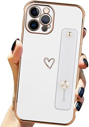 Tharlet için Tasarlanmış iPhone 12 Pro Max Durumda-Siyah Galvanik Aşk Kalp Desen Kadın Kızlar için Bilek Kayışı ile Kickstand,