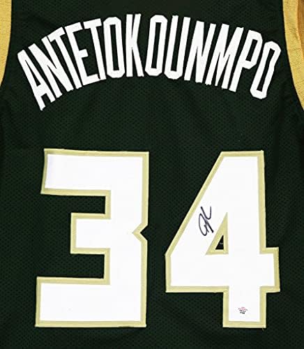 Giannis Antetokounmpo Milwaukee Bucks İmzalı İmzalı Yeşil 34 Özel Jersey PAAS COA