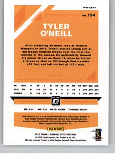 2019 Donruss Optik Gümüş Holo Prizm Beyzbol 134 Tyler O'Neill St. Louis Cardinals Resmi MLBPA Ticaret Kartı Panini Amerika'dan