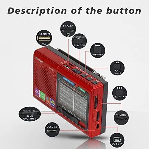 Çok Fonksiyonlu Kablosuz Radyo FM / AM/SW Çok Bantlı Radyo taşınabilir bluetooth'lu hoparlör MP3 Çalar Şarj Edilebilir Lityum