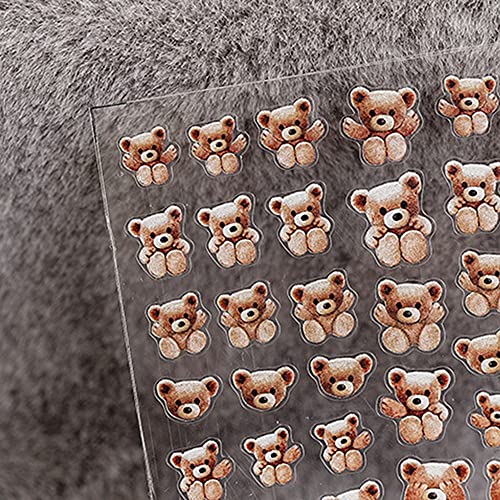 SİCHU 5D Ince Küçük Kahverengi Ayı Tırnak Folyo Çıkartmaları Buzlu Kendinden Yapışkanlı Çıkartması Ayı Oje Sticker 3D Çivi Sticker