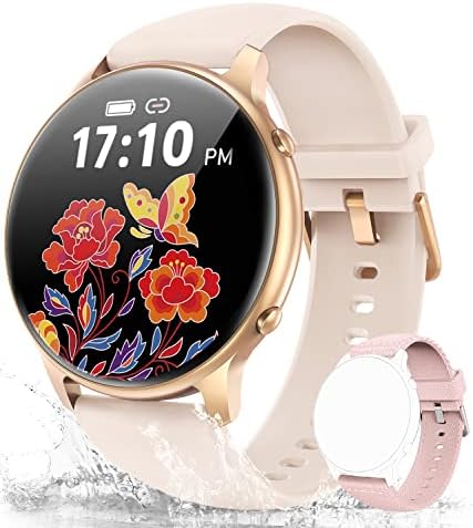 Kadınlar için Yuvarlak Yüz Akıllı Saatler, Android ve iOS Telefonlar için Uyumlu 1.28 HD LCD akıllı Saat iPhone, Kalp Hızı, Kan