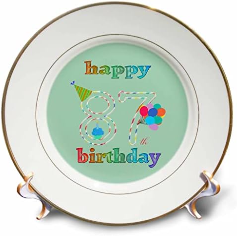 3dRose 87. Doğum Günün Kutlu Olsun, Mum, Balon, Şapka, Renkli Tabaklı Cupcake (cp_352378_1)