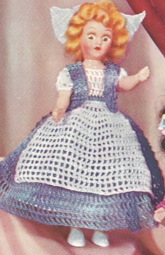 Vintage tığ işi DESEN yapmak için-8 oyuncak bebek giysileri elbise önlük yelek Hollandalı şapka Bayan Hollanda. Bu, yalnızca