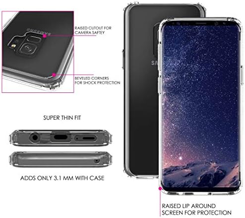 Galaxy S9 için Distinctİnk Şeffaf Darbeye Dayanıklı Hibrit Kılıf (5.8 Ekran) - TPU Tampon, Akrilik Sırt, Temperli Cam Ekran Koruyucu-Turkuaz