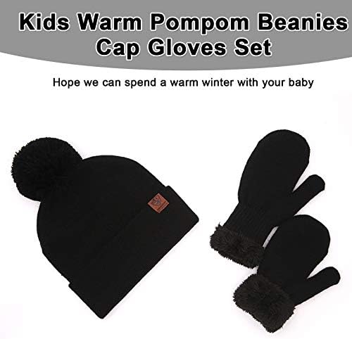 Toddler Örme Bere Şapka Eşarp Eldiven Set Bebek Kız Kış Kalın Pom Kap Boyun ısıtıcı Erkek Eldivenler
