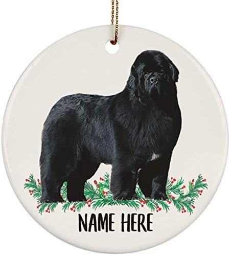 Lovesout Komik Kişiselleştirilmiş Adı Newfoundland Köpek Siyah Hediyeler 2021 Noel Ağacı Süsler Daire Seramik