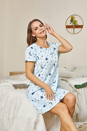 PNAEONG kadın Pamuk Gecelik Pijama Kısa Kollu Gömlek Rahat Baskı Sleepdress
