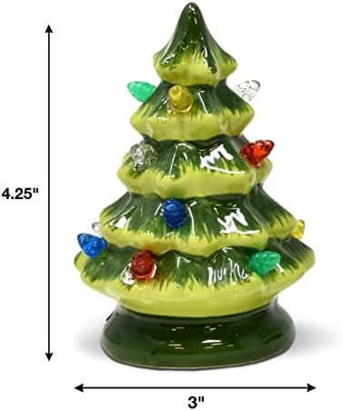 Mini LED Seramik Noel Ağaçları 3 Set Yeşil ışık Up Tatil Ağacı Masa Noel Köy Dekorasyon için Renkli Ampuller ile Raf Şömine Masaüstü
