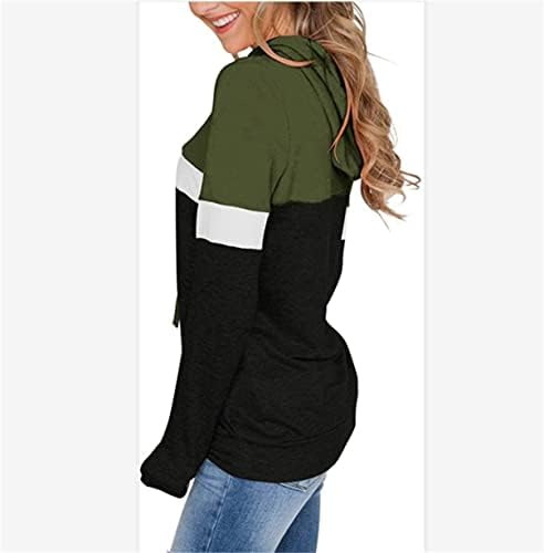 Kadın Hoodie rahat uzun kollu T-shirt kazak Colorblock Hoodie kapüşonlu Sweatshirt cep ipli