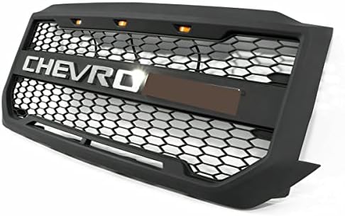 Ön ızgara ile uyumlu Chevrolet Silverado 1500 2017 2018 ile 3 LED ışıkları ve gümüş harfler, mat siyah renk chevy Silverado