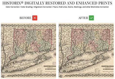 Historix Vintage 1859 Connecticut Eyalet Haritası Bölümleri ile New York ve Rhode Island-24x30 İnç Vintage Connecticut Haritası