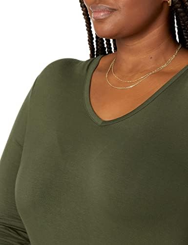 Marka-Günlük Ritüel kadın Artı Boyutu Jersey Uzun Kollu V Yaka T-Shirt