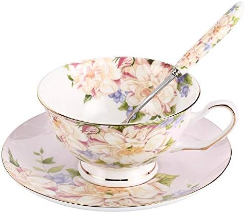 JinGlory Mavi Çay Bardağı, Çiçek Çay Bardağı ve tabağı Seti, Kemik Çini Çay Seti, Kahve Fincanı, Yetişkinler için Çay Seti /