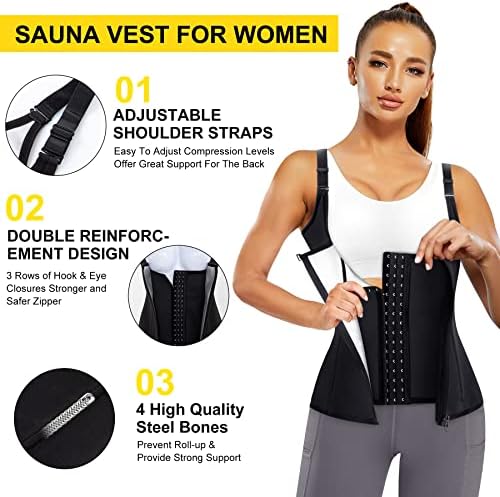 HAENPİSY Sauna Takım Elbise Kadınlar için Egzersiz Bel Eğitmen Ter Yelek Karın Kontrol Fermuar Vücut Cincher Tank Top ile Sapanlar