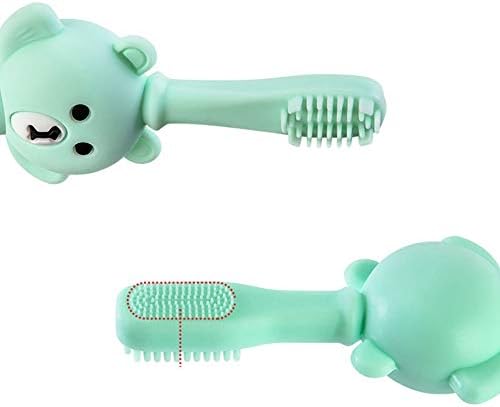 WCN Diş Fırçaları Bebek 360 Derece Diş Fırçası Silikon Diş Fırçası ile Dil ve Yanak Temizleyici Yaş 1-3 Yıl Yeşil Pembe (Renk: