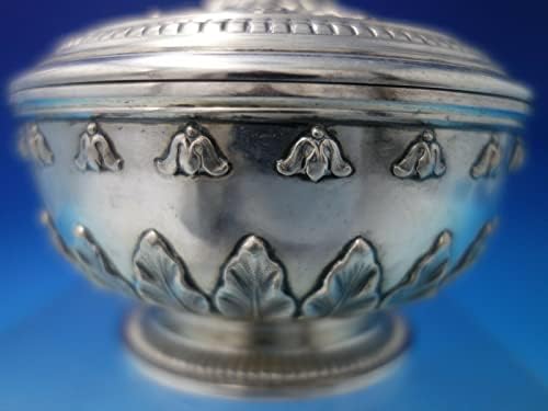 Fransız 800 Gümüş Havyar Kase w / Kapak Çiçek ve Yaprak Tasarım c1870 (6130)