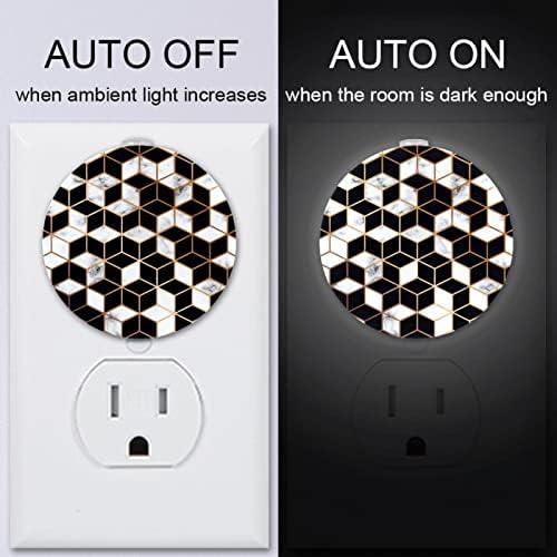 2 Paket Plug-in Nightlight LED Gece Lambası D Siyah Beyaz Kare Geometrik Desen ile Alacakaranlıktan Şafağa Sensörü için Çocuk