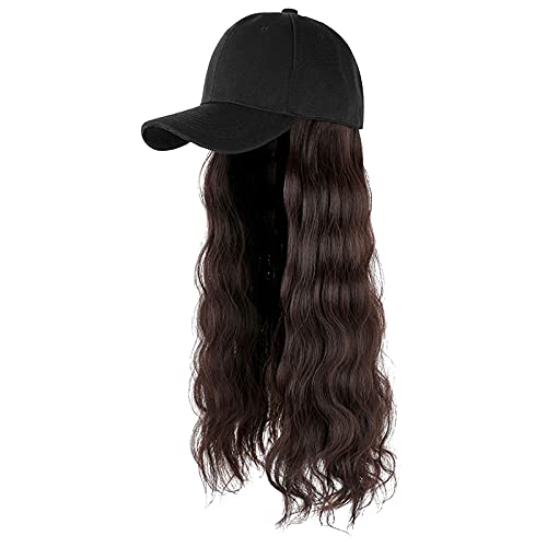 Lroveb beyzbol şapkası ile Bağlı Saç Uzun Dalga Kıvırcık Saç Ayarlanabilir Peruk Şapka ile Bağlı Uzun Dalga Saç Ördek Kap Peruk