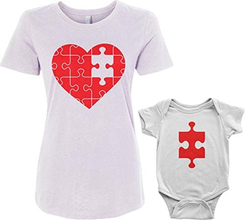 Threadrock Kalp & Eksik Parça Bebek Bodysuit & kadın T-Shirt Eşleştirme Seti
