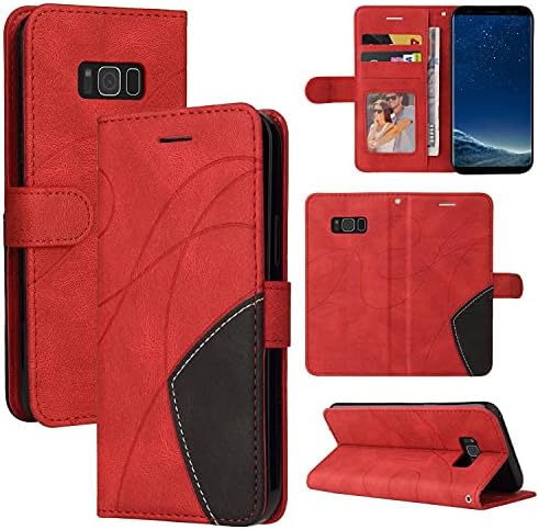 SHUNDA samsung kılıfı Galaxy S8, PU Deri cüzdan Kılıf Kapak [Standı Özelliği] ile 3-Yuvaları-Kırmızı