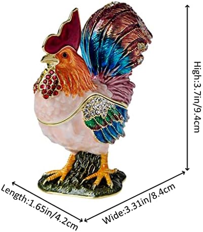 Horoz Biblo Mücevher Kutusu Küçük Tavuk Heykelcik Altın Kaplama Kristal Emaye Kuş Ev Dekor Tatil Festivali Hediyeler
