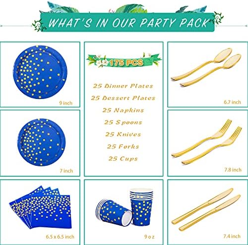 Erkekler veya Kadınlar için Radosnya Mavi ve Altın Tabaklar, Doğum Günü Partisi Tabakları ve Peçete Setleri 25-Altın Plastik
