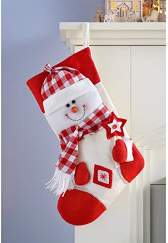 WeRChristmas Kardan Adam ve Noel Baba Paketi Asılı Çorap 3D Kafa, Beyaz ve Kırmızı Tartan, 48 cm