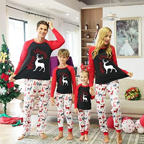 Eşleşen Noel Pijamaları, Aile için Noel Pjs Setleri, 2 Adet Uzun Kollu Gömlek Pantolon Sevimli Elk Jammies Outifts