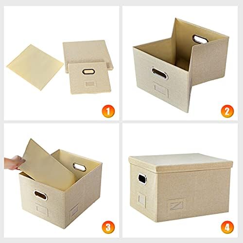 2 Paket dosya düzenleyici Kutusu - Katlanabilir Keten saklama kutusu ile 20 Asılı Dosyalama Klasörleri Ofis Belge Depolama Ev