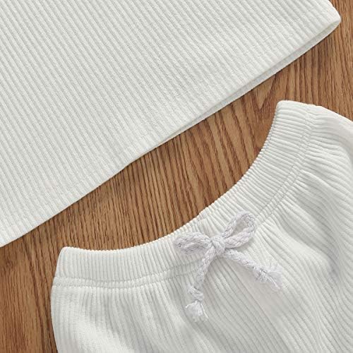 Toddler Bebek Kız Erkek Yaz Giysileri şort takımı Nervürlü kısa kollu tişört Üst Elastik İpli kısa Pantolon Kıyafet