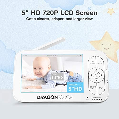 Bebek Monitörü, Kamera ve Sesli Dragon Touch 5 720P HD Video Bebek Monitörü, 2000mAh Şarj Edilebilir Pil, 2 Yönlü Ses, Ninniler,