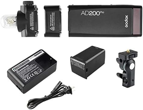 Godox AD200Pro, AD200Pro TTL 2.4 G HSS 1/8000 s cep flaş ışığı Çift Kafa 200ws ile 14.4 V/2900 mAh lityum pil, 500 Tam güç yanıp