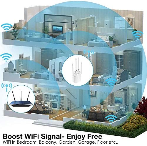 WiFi Aralığı Genişletici, 1200 Mbps Kablosuz Sinyal Tekrarlayıcı Güçlendirici, Çift Bant 2.4 G ve 5G Genişletici, 4 Anten 360°