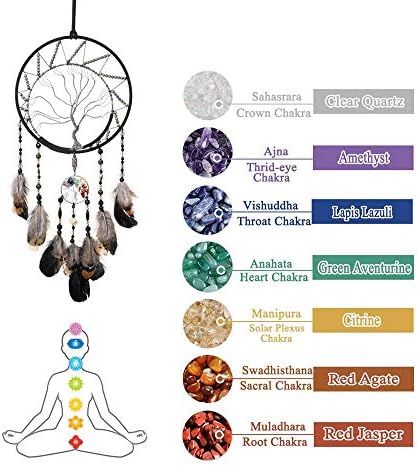 Hayat ağacı Rüya Catcher ile Gökkuşağı Kristal, siyah Tüy Rüya Catcher, el Yapımı Kızılderili Dreamcatcher için Yatak Odası Ev
