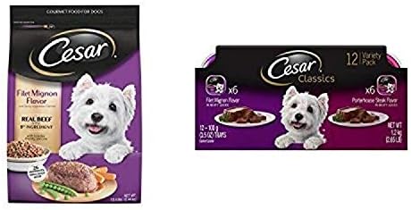 Cesar Küçük köpek maması Çeşitli Paketi İle 5 Lb Çanta Fileto Mignon Kuru Gıda Ve 24 Tepsiler Sığır Çeşitli ıslak Gıda