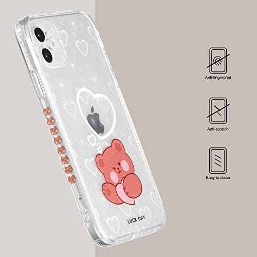 MGQILING iPhone 11 ile Uyumlu Temizle Holografik Kalp Telefon Kılıfı Kahverengi Lazer Kalp Ayı Boyalı Kadın Kızlar için Yumuşak
