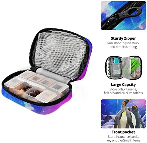 Penguen Galaxy Hap Durumda, taşınabilir Haftalık Hap Kutusu Çanta Konteyner 7 Gün Hap Organizatör Vitamini Takviyesi Tutucu ile