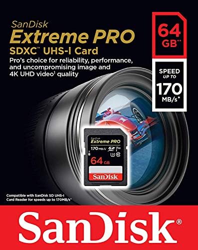 SanDisk 64 GB Extreme Pro Hafıza Kartı Sony Alpha A9 ile çalışır, A6000, A5100, A6300, A6500, DSCH300, A5000, A7, A7R II Dijital