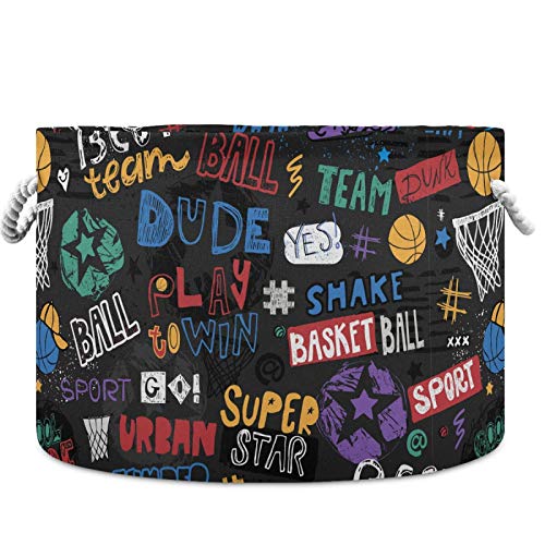 visesunny Basketbol Komik Yazı çamaşır Sepetleri Kumaş saklama kutusu saklama kutusu Katlanabilir Depolama Sepeti Oyuncak Giysi